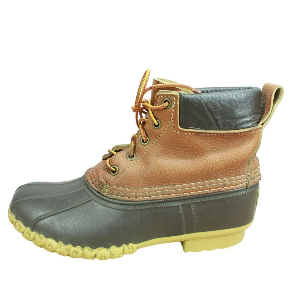 LL Bean Brown Leather Unlined Waterproof Padded Collar Duck Boots Size 9 M